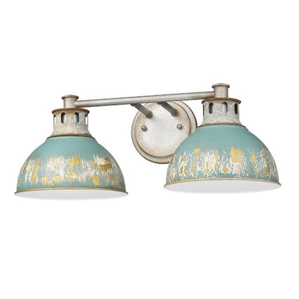 Kinsley Aged Galvanized Steel Two-Light Bath Vanity with Antique Teal Shade, image 2